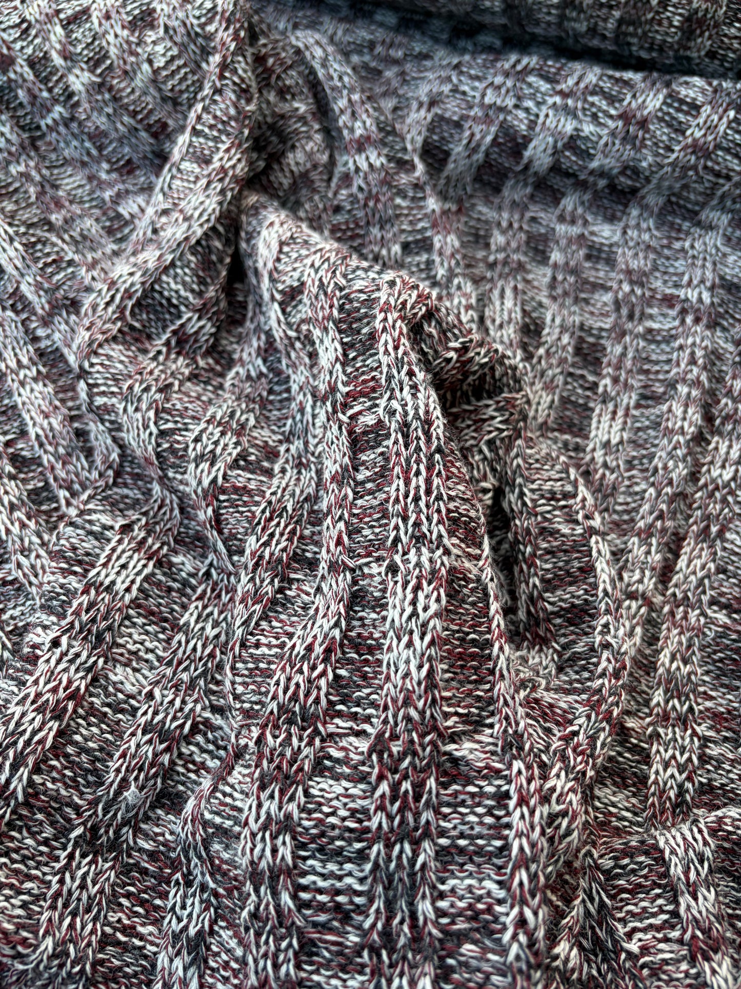 WILD WOOL 020 black/grey mélange cable jersey cotton/wool