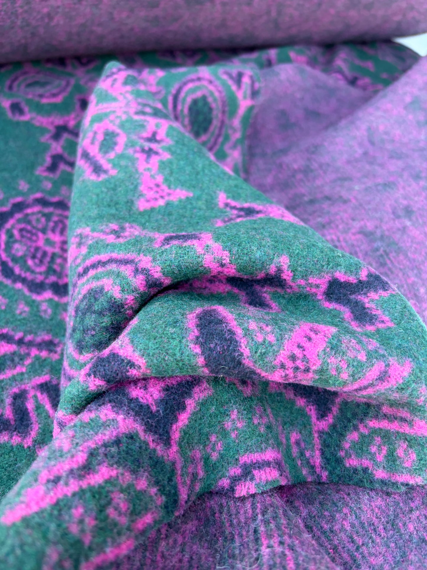WILD WOOL 028 bis green/pink design boiled wool (Copy)