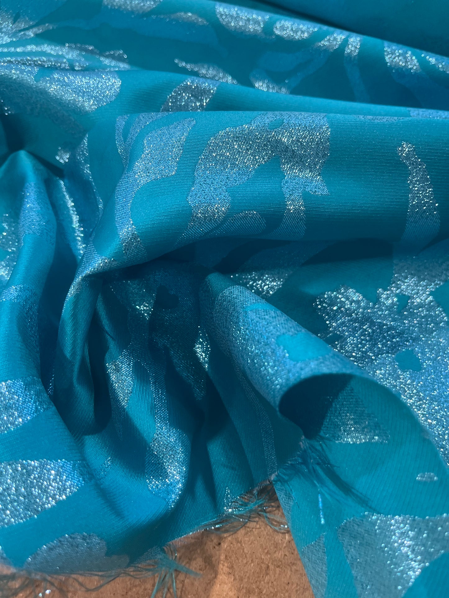 Shiny jacquard turquoise Valérie 017