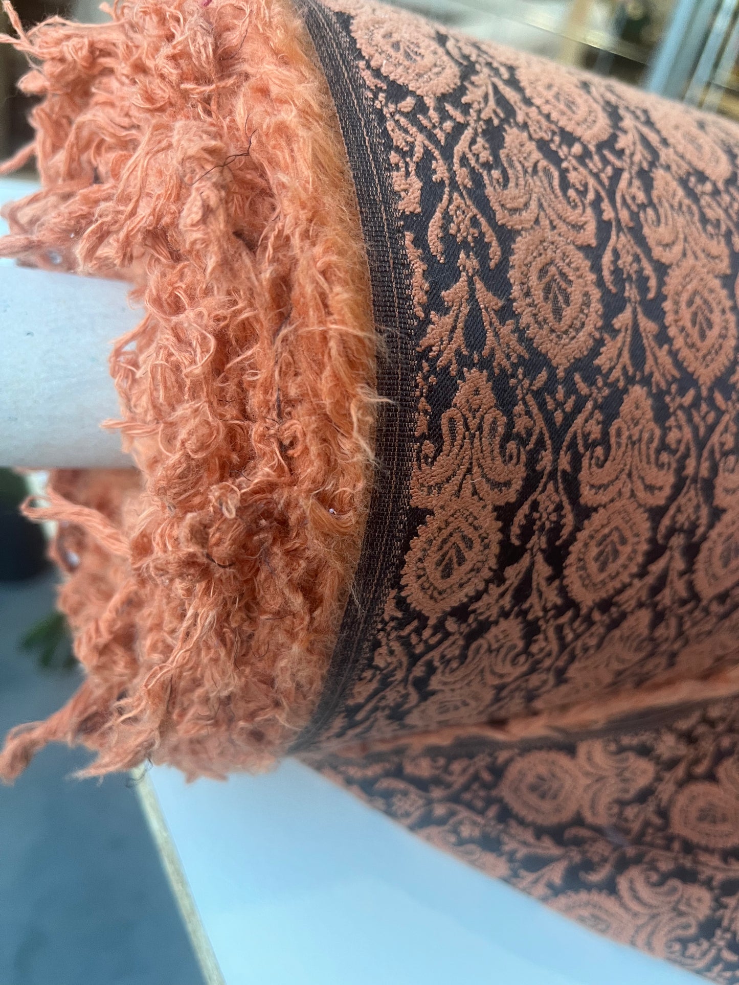 TINA 003 cotton stretch jacquard small flower design orange/black