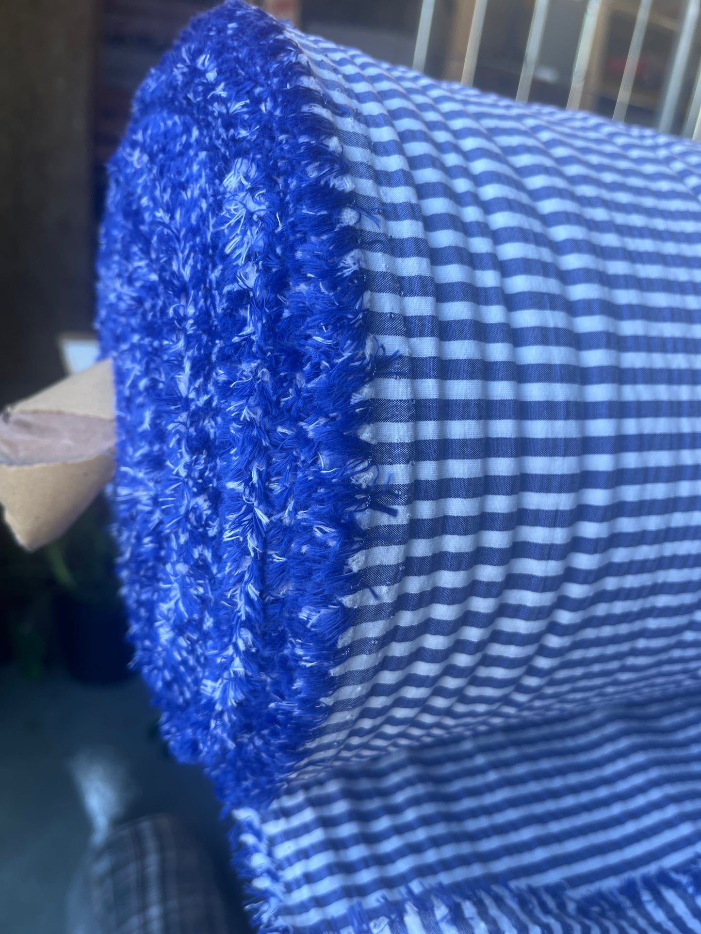 MONTI 002 23488/1A bistretch crinkle cotton cobalt/white stripe