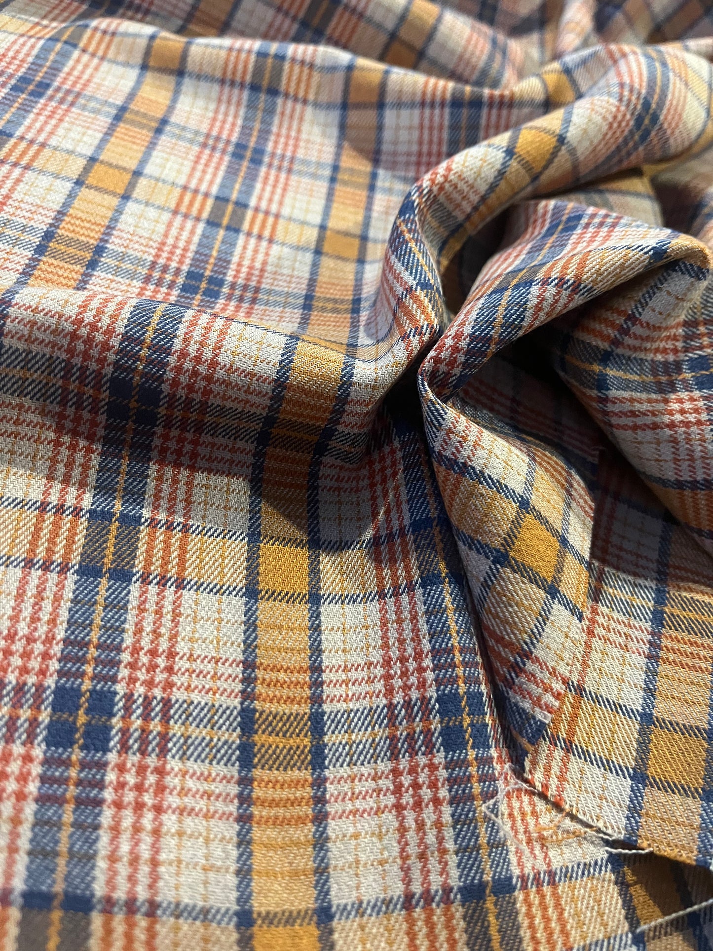 DONDP 033 cotton stretch check indigo/orange
