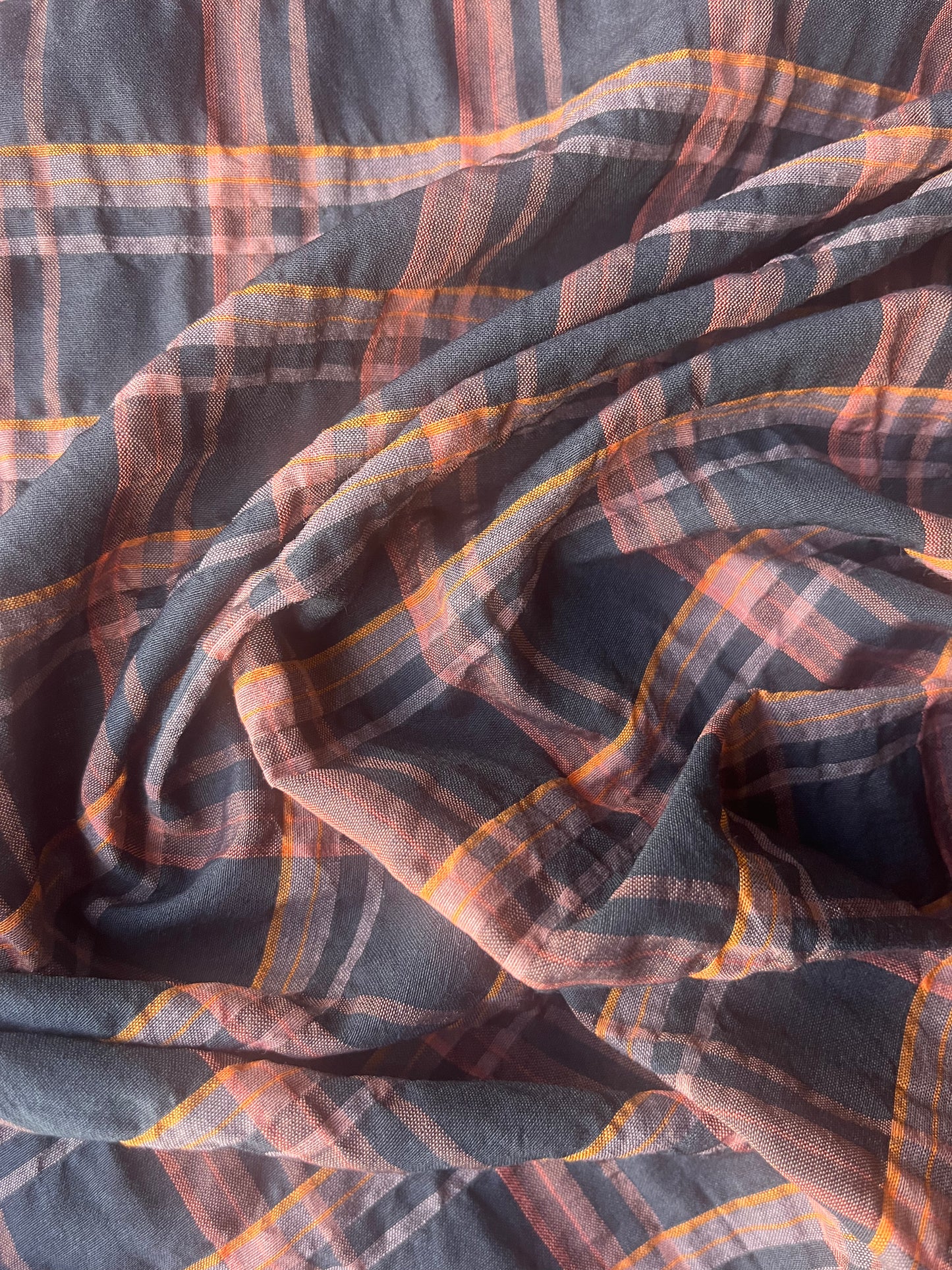 MONTI 015 43947/142 cotton crinkle check brown/orange/brique
