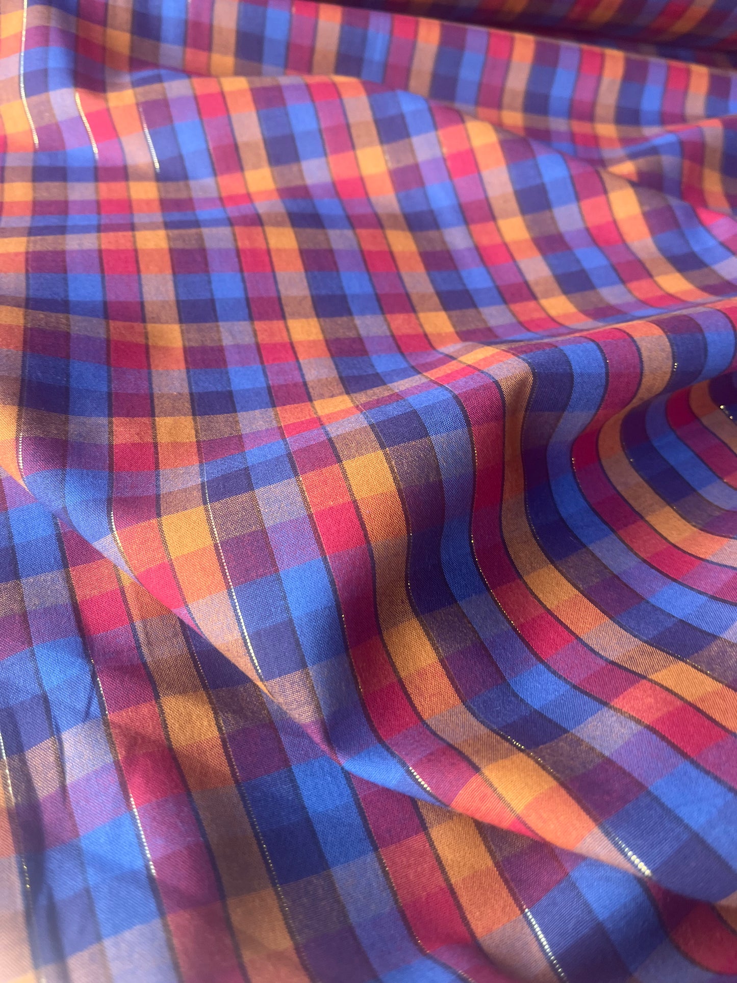 MONTI 013 45424/1 cotton check with lurex red/blue/orange