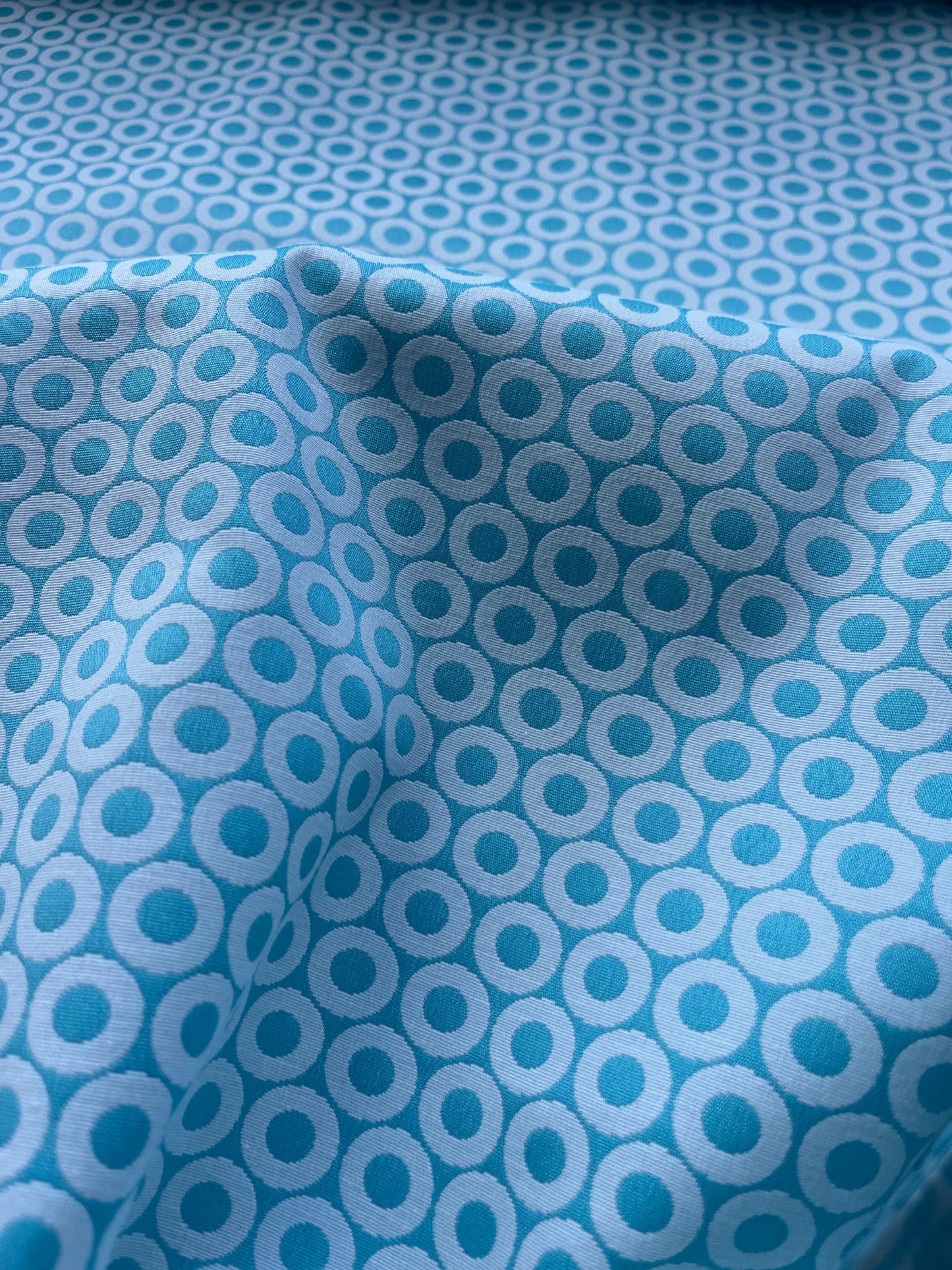 Jacques 011 cotton stretch jacquard petrol/white circles