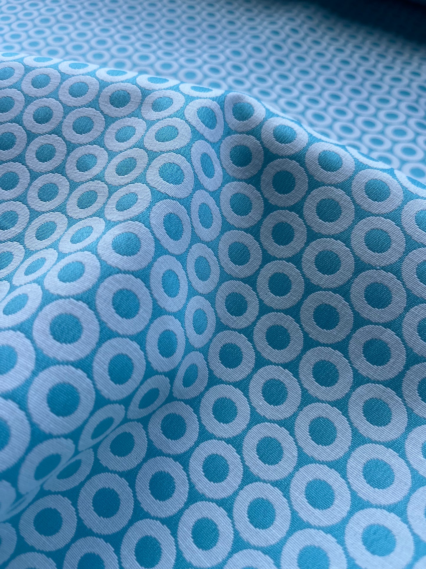 Jacques 011 cotton stretch jacquard petrol/white circles
