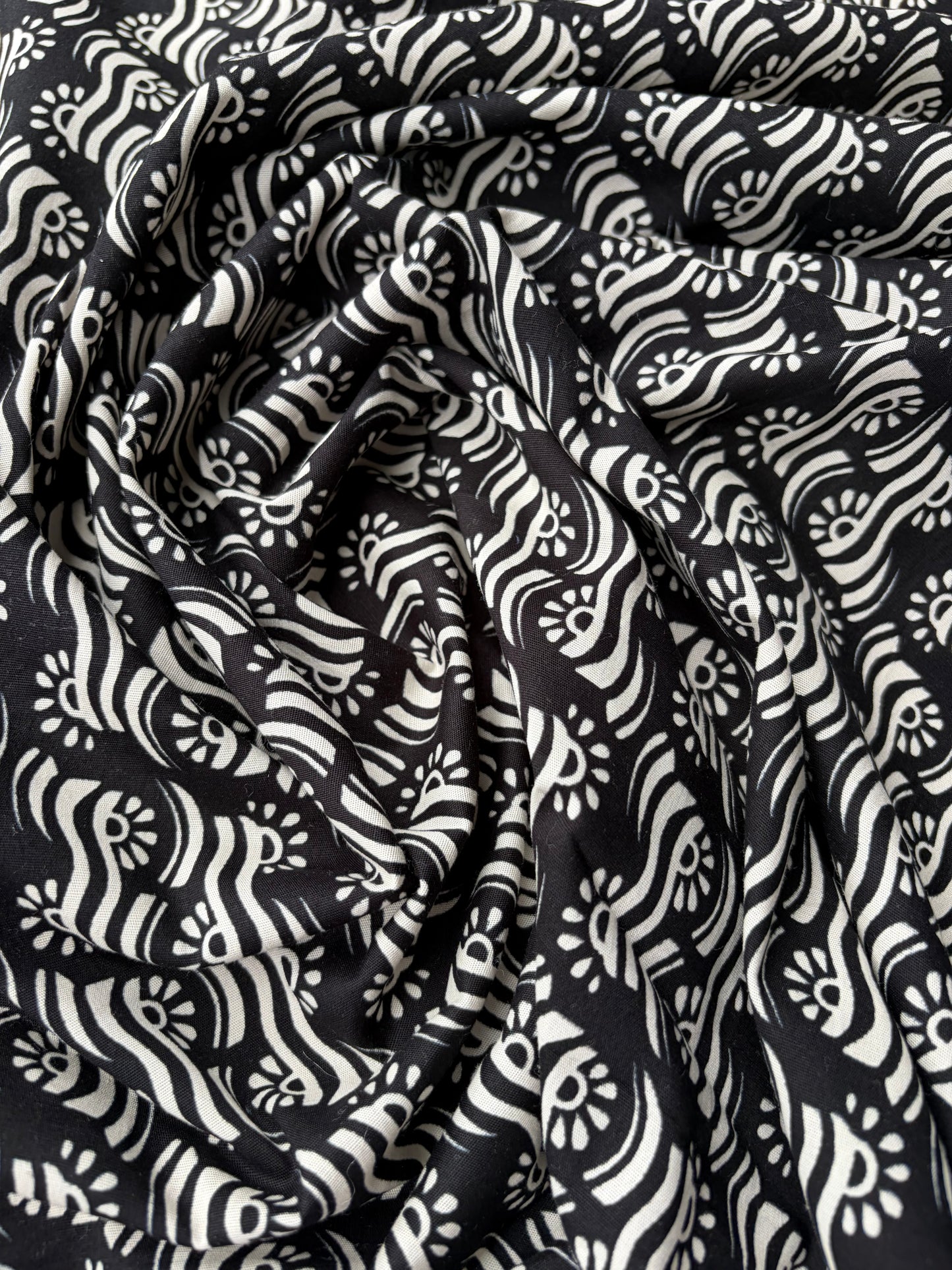FREDO 007 cotton poplin stretch black/white print