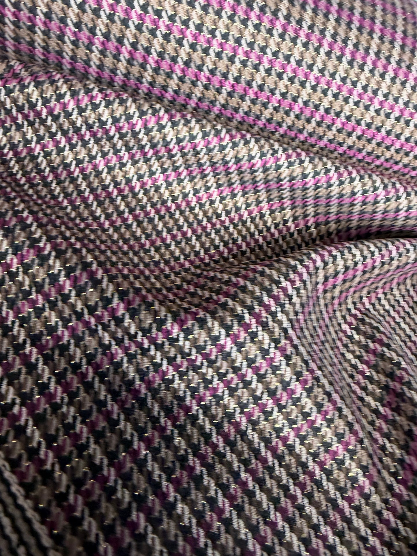 FREDO 026 Wool stretch check taupe/aubergine/lurex