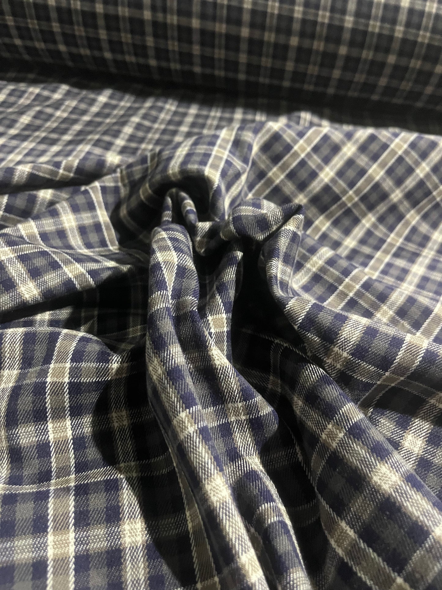 MOIRA 007 cotton stretch check navy/khaky/sand