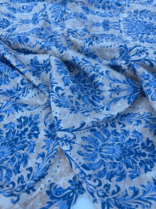CHARLY 040 blue/sand ornamental print viscose crêpe