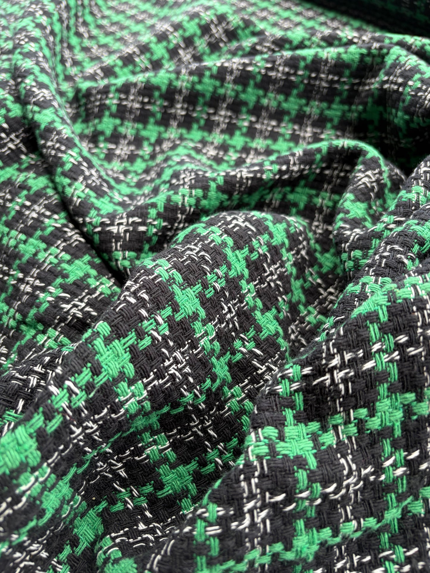 DANTE 056 heavy cotton tweed Chanel style black/green checks