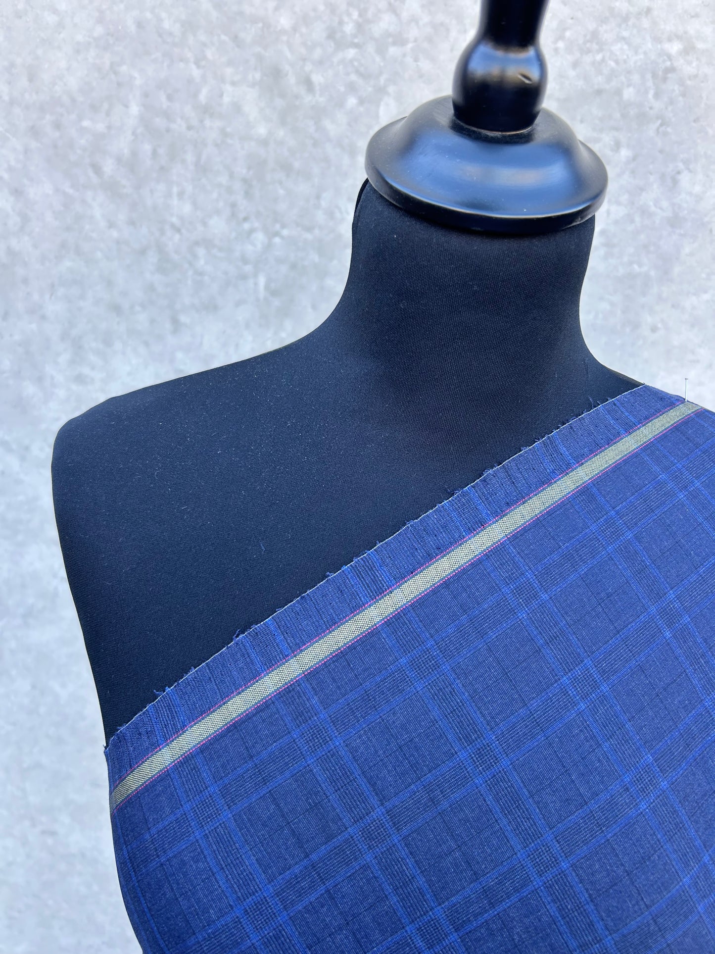 PREM10036 light wool check suiting Loro Piana navy