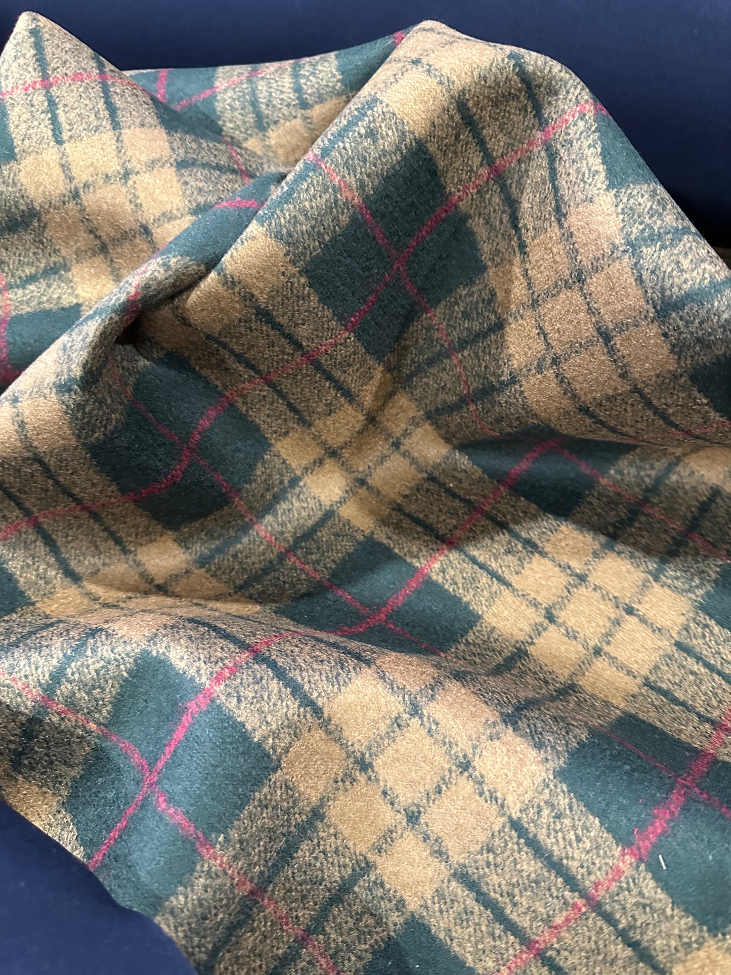 Flip side 460 camel, green, red check design double face navy