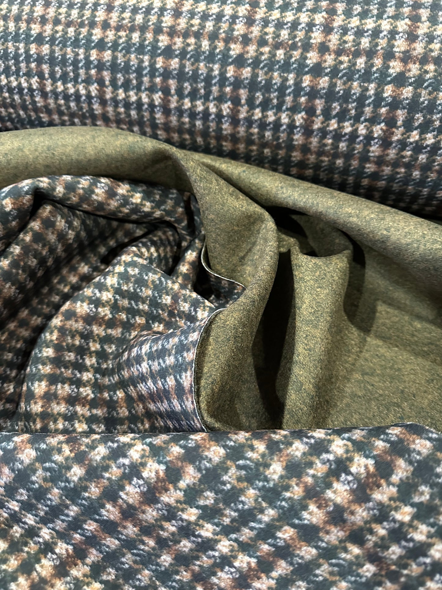 Flip Side 550 wool blurry pied de poule green brown double face brown