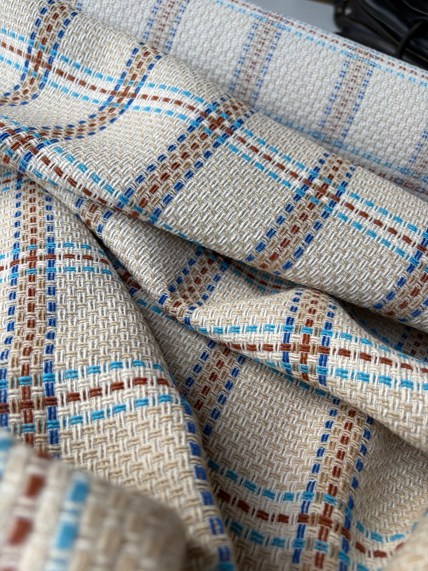 JEAN 018 cotton tweed Chanel style brown/blue/sand checks