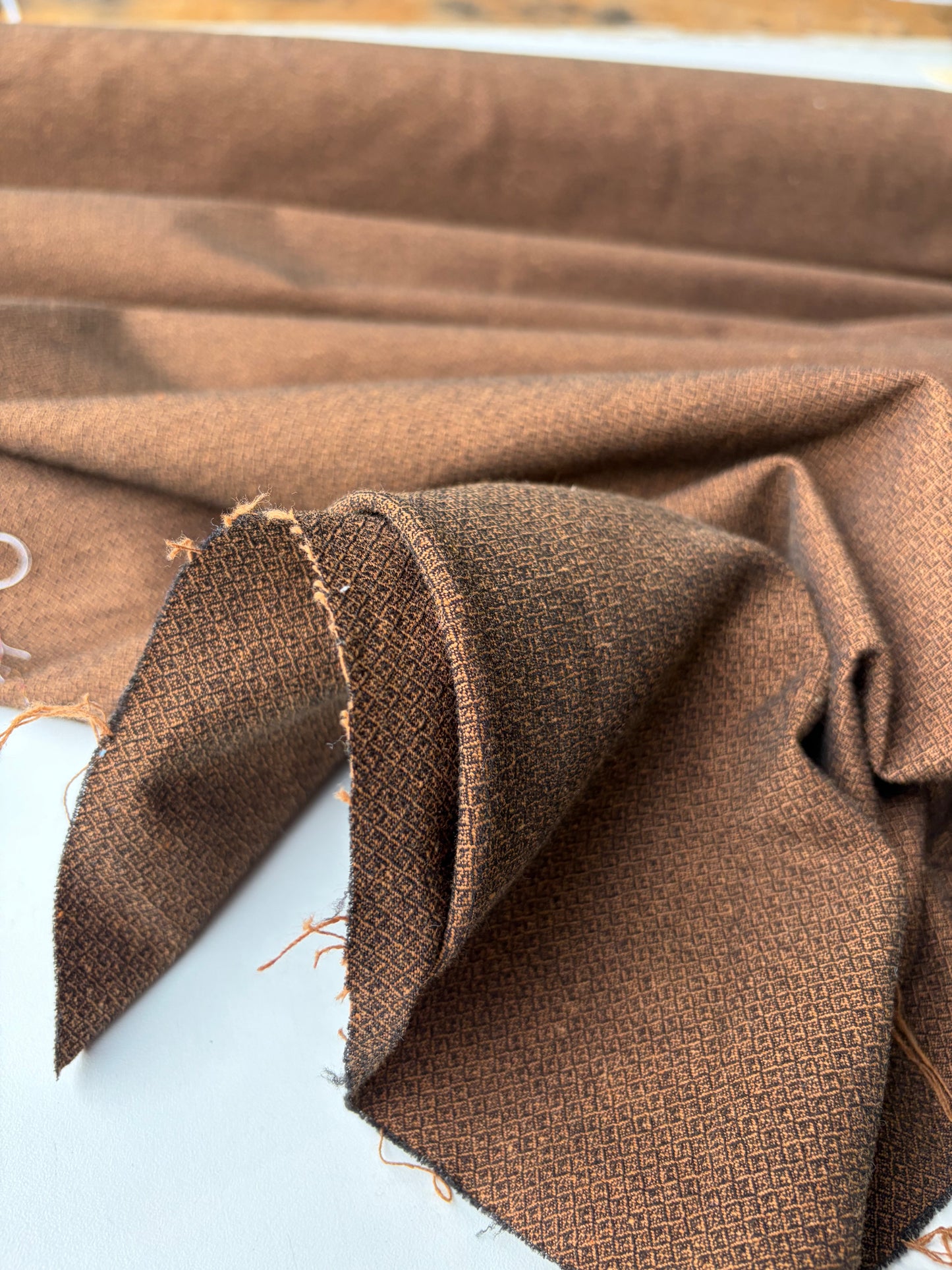 KALDEB 001 cognac coloured stretch fabric