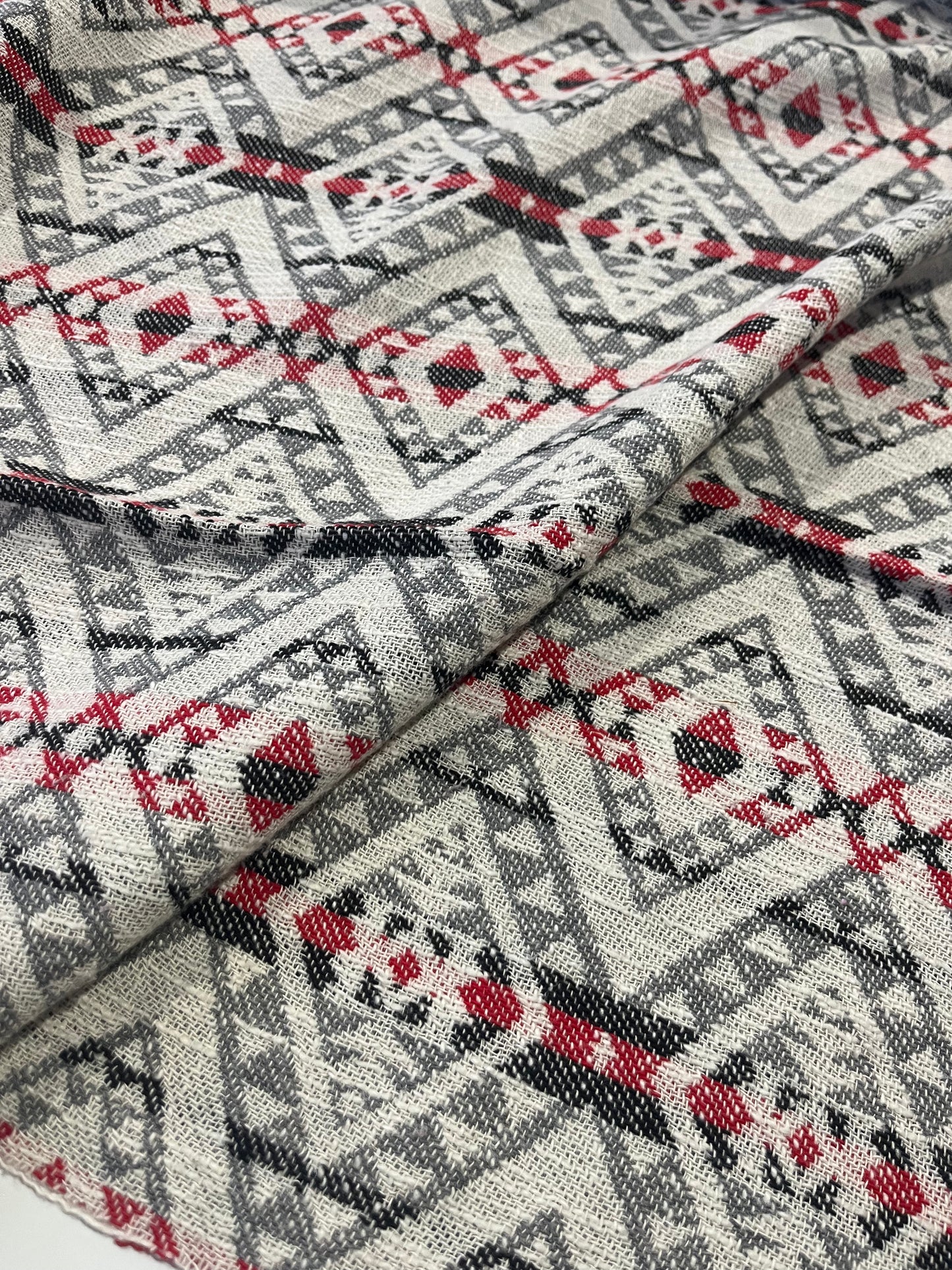 Gaia 062 cotton jacquard stripes grey/red/black