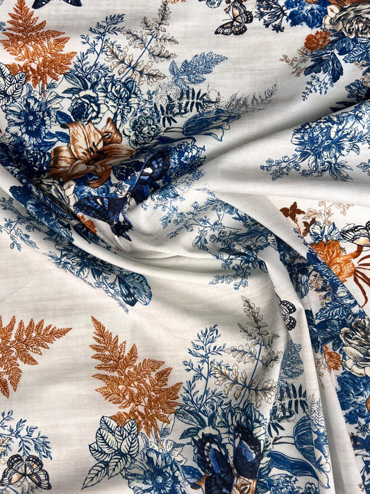 LULU 031 Cotton Voile Stretch Floral Butterfly Print