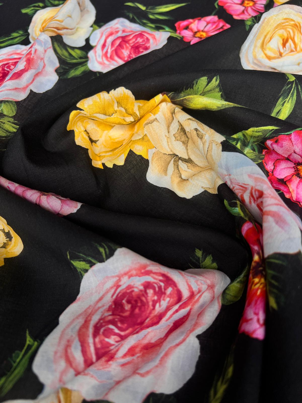 LULU 034 Cotton Voile Floral Rose Print