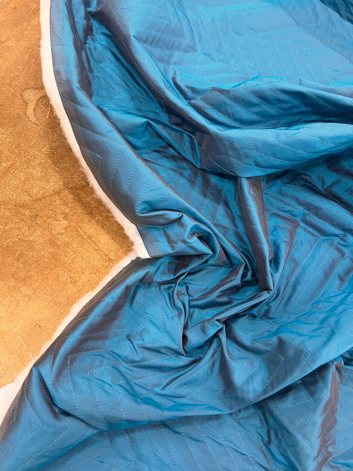 ZOE 005 chevron quilted metallic blue taffeta