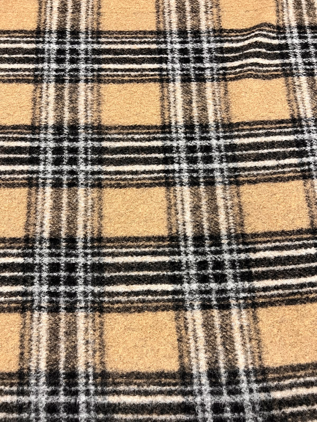 ZOE 018 brushed camel and charcoal check 100%wool