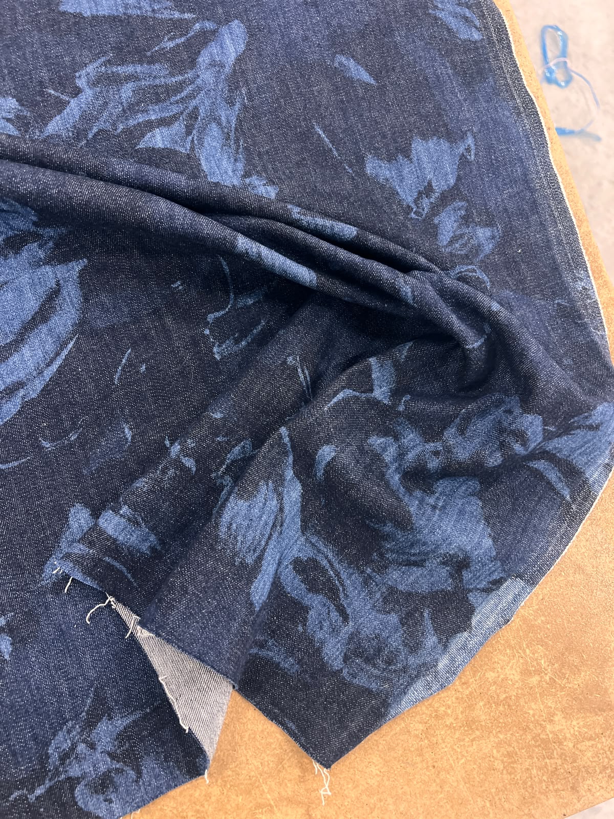 ZOE 047 floral printed indigo denim wool blended