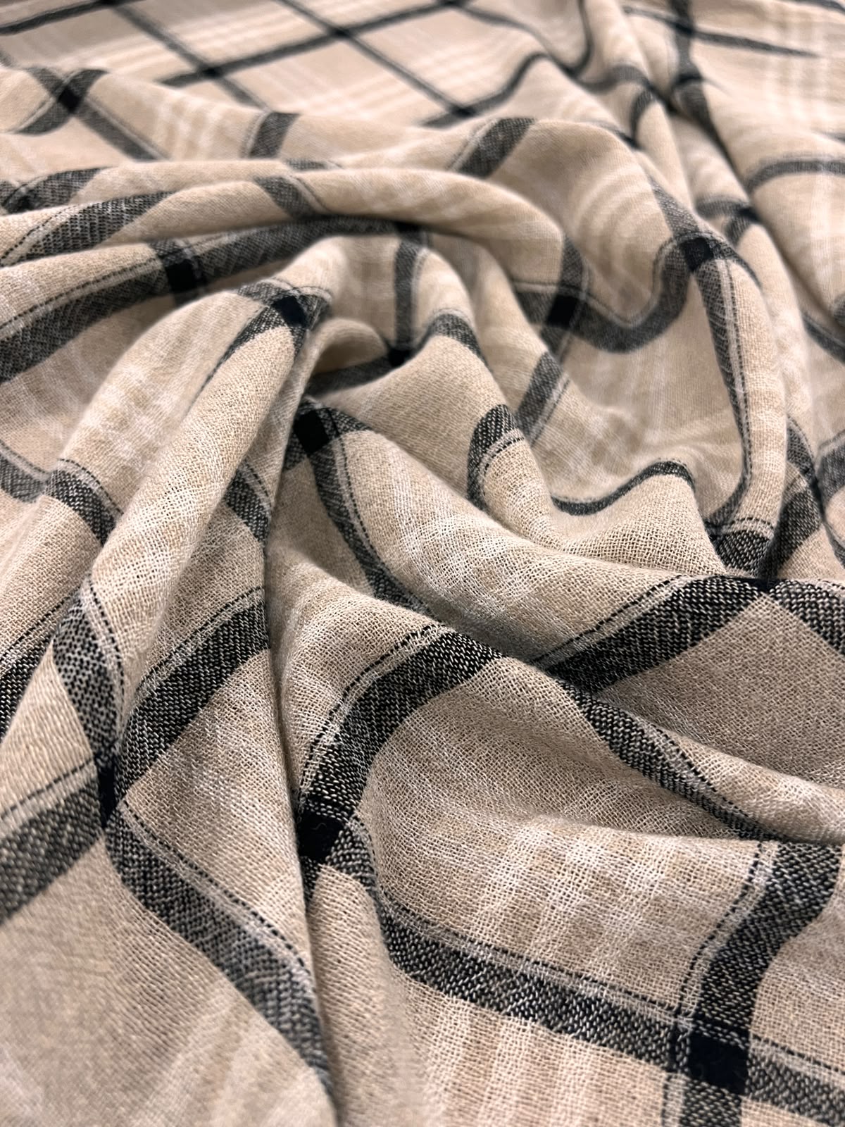ZOE 077 wool blended beige&ecru&black check