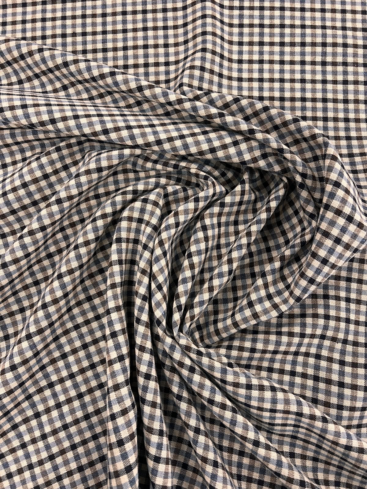 ZOE 093 gingham blue&brown&ecru woven fabric