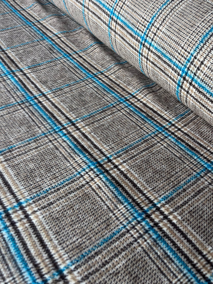 LISA 040 blue/ecru/brown  checkered heavy cotton tweed