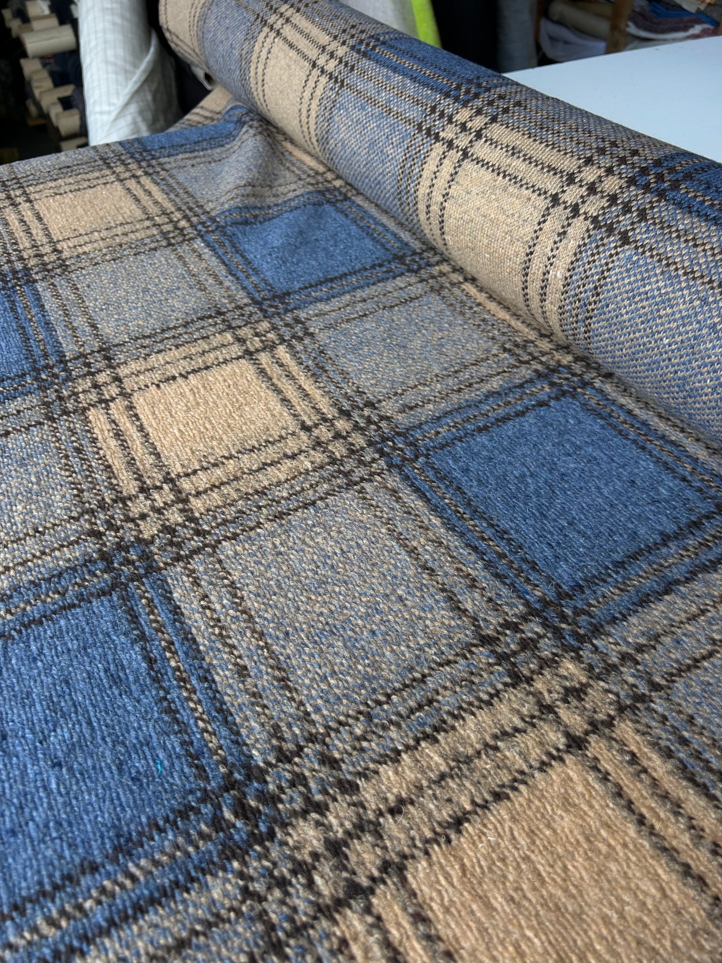 LISA 070 camel/blue heavy boiled wool check