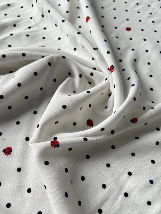 Wallet on diet 031 crêpe viscose white with black  dots and ladybugs