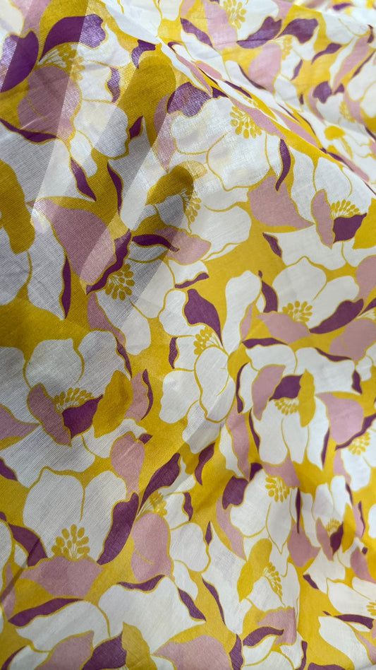 B01 LAGO 008 Cotton voile with yellow and pink flowers