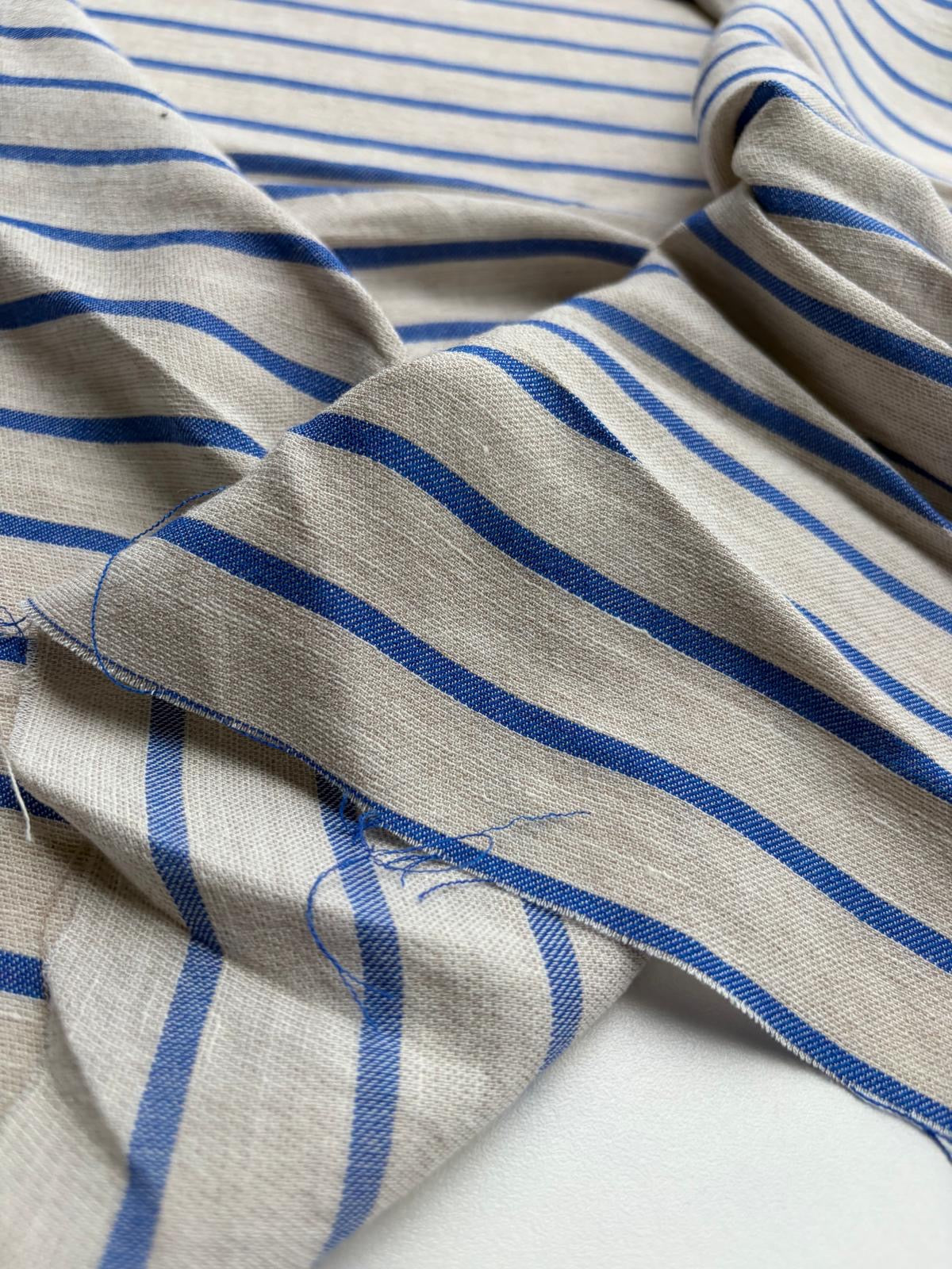 DANTE 052 midweight cotton/linnen jacquard blue stripe