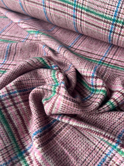 LISA 003 light pink green blue checkered heavy cotton tweed