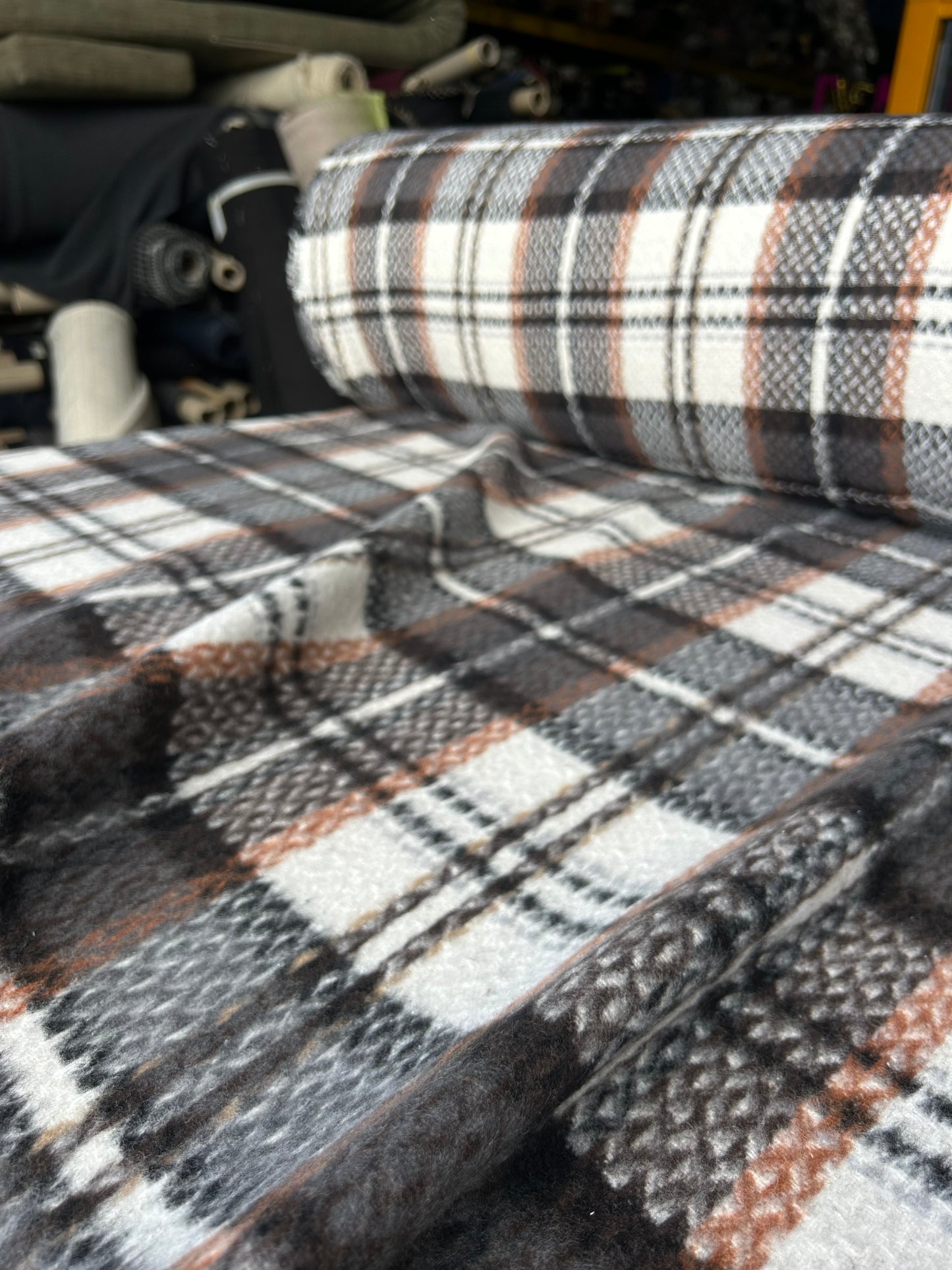 LISA 072 orange/brown/ecru checkered heavy cotton
