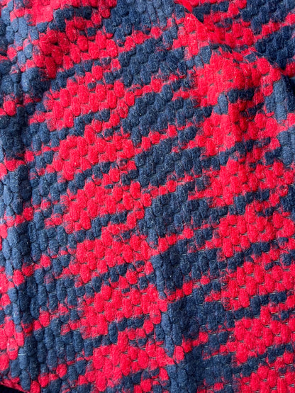 LISA 023 boiled wool bouclette blue/red huge pied de coq design