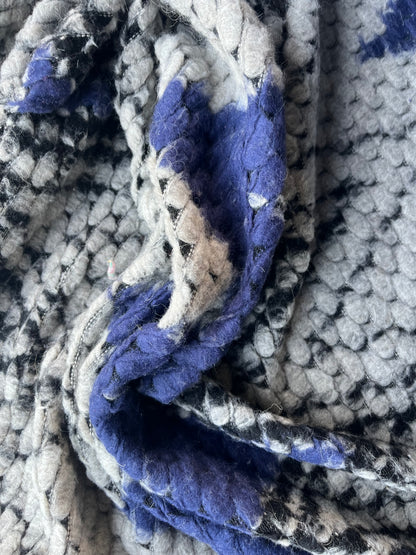 LISA 020 blue/black/white zig zag design heavy boiled wool bouclette