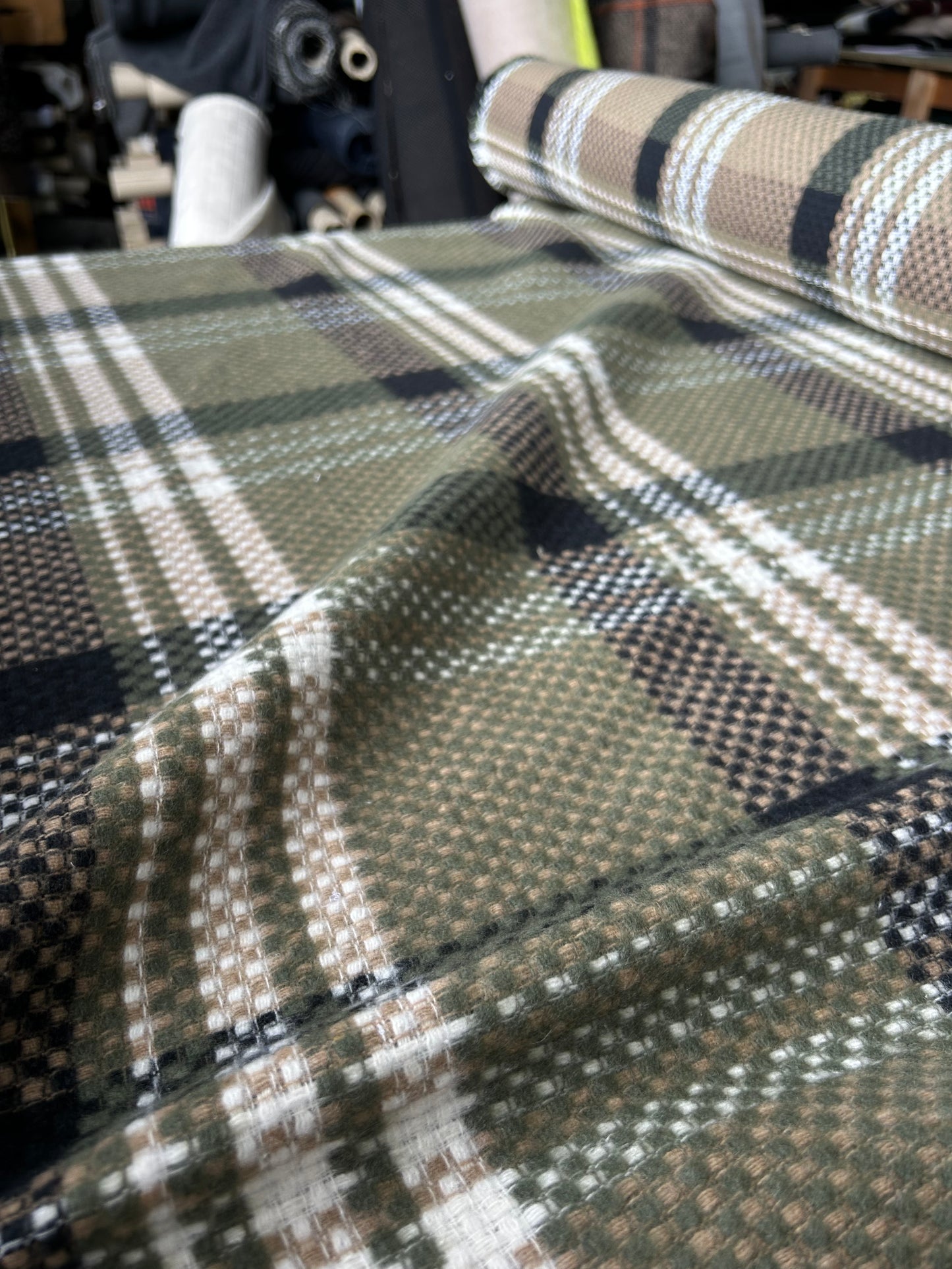 LISA 074 camel/ecru/khaky checkered heavy cotton