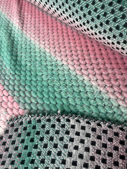 LISA 004  pink/green tie dye stripes heavy boiled wool bouclette