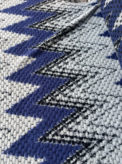 LISA 020 blue/black/white zig zag design heavy boiled wool bouclette