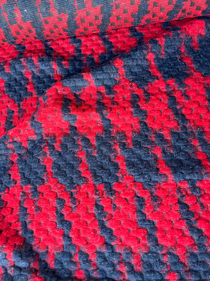 LISA 023 boiled wool bouclette blue/red huge pied de coq design
