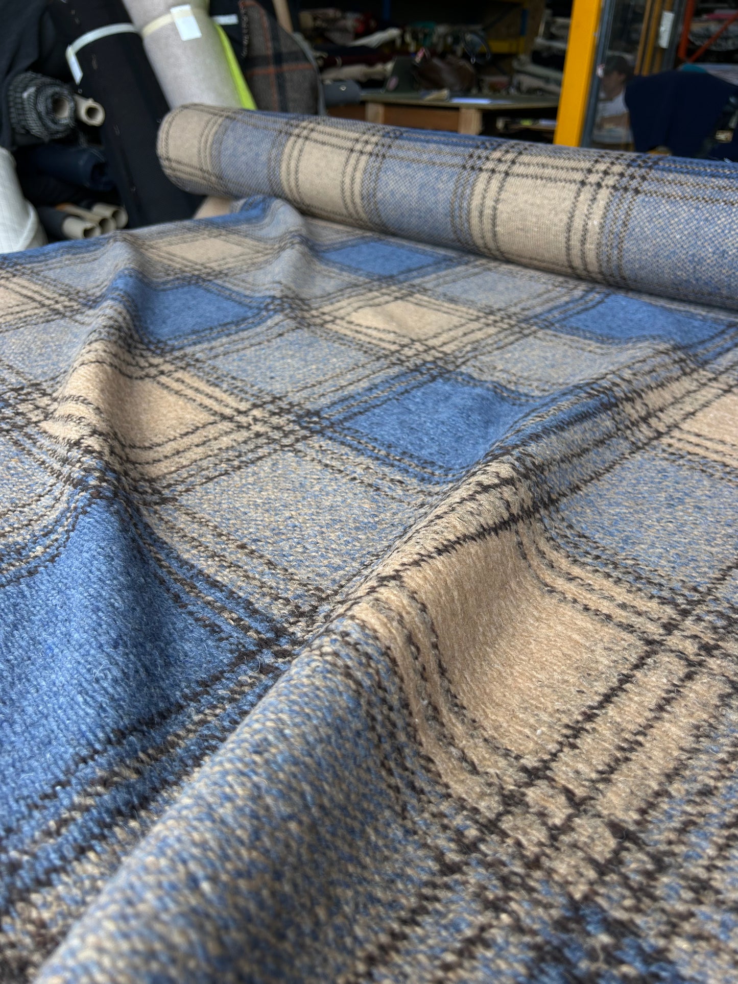 LISA 070 camel/blue heavy boiled wool check