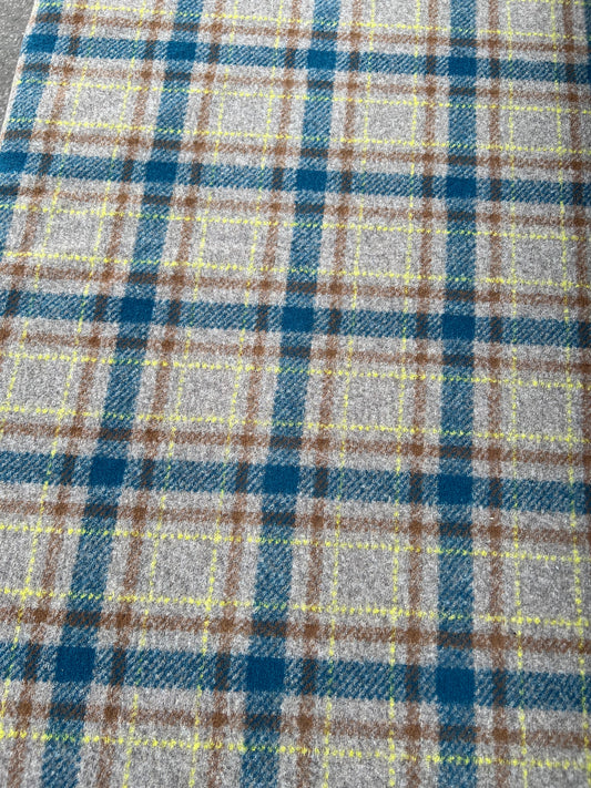 Gustave 021 wool turquoise/beige/yellow check double face