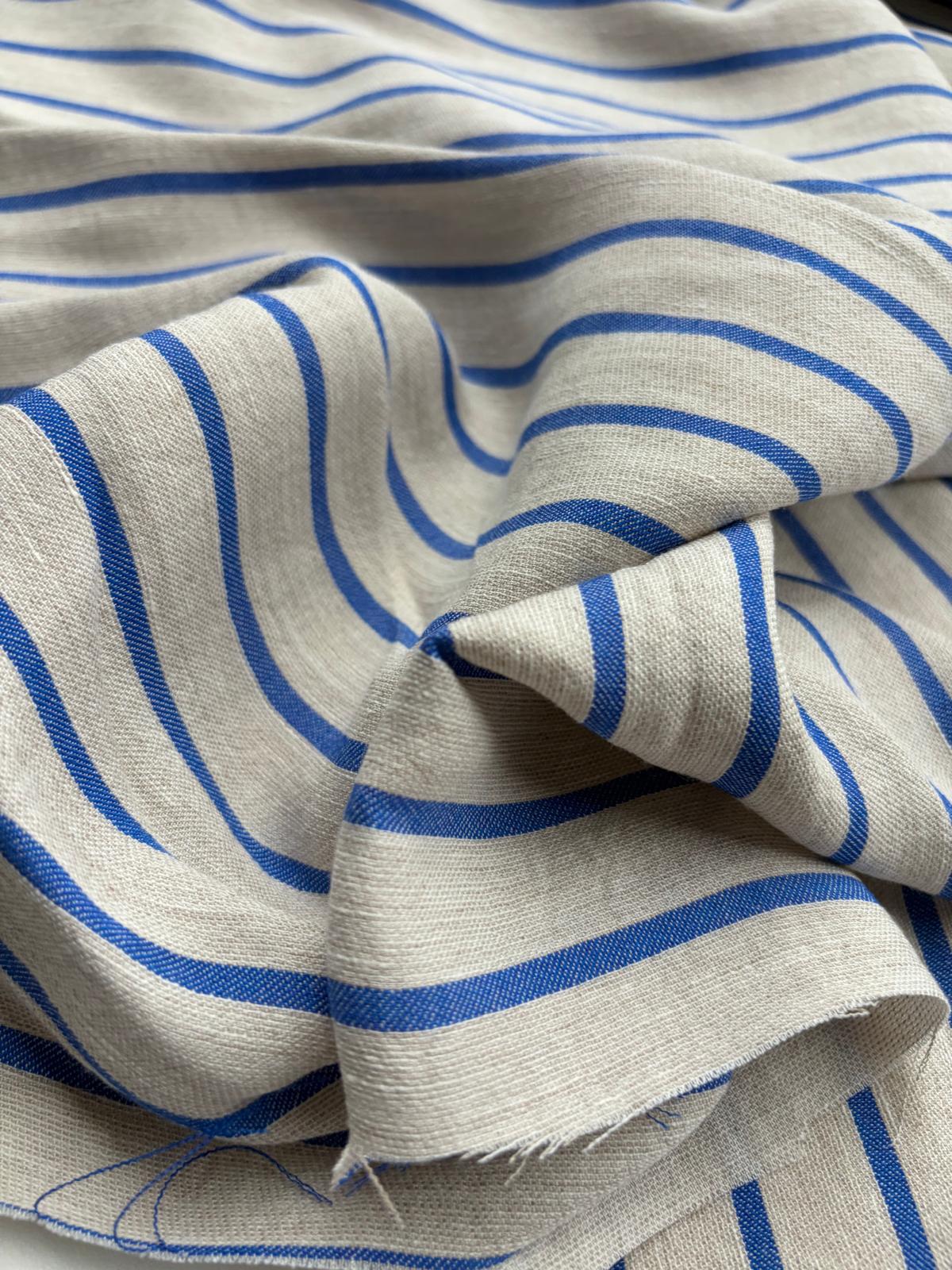 DANTE 052 midweight cotton/linnen jacquard blue stripe