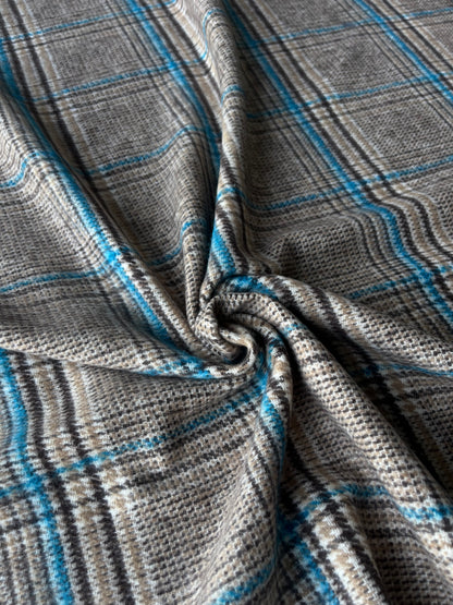 LISA 040 blue/ecru/brown  checkered heavy cotton tweed