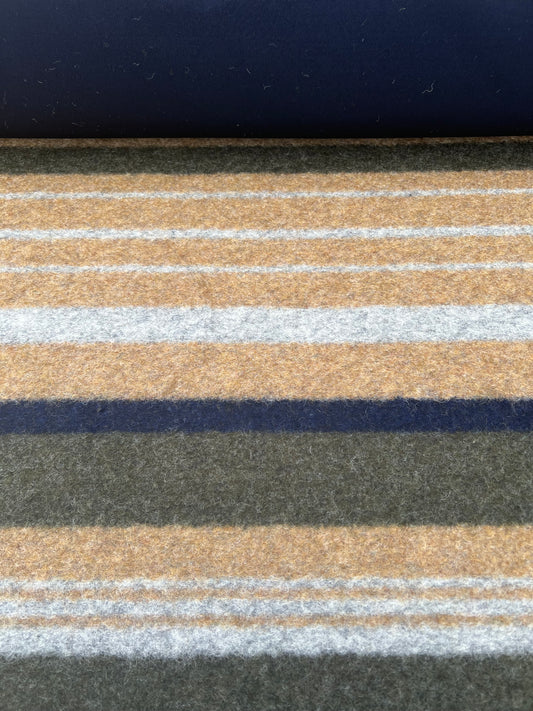 Gustave 013 wool irregular stripes khaki/blue/beige double face