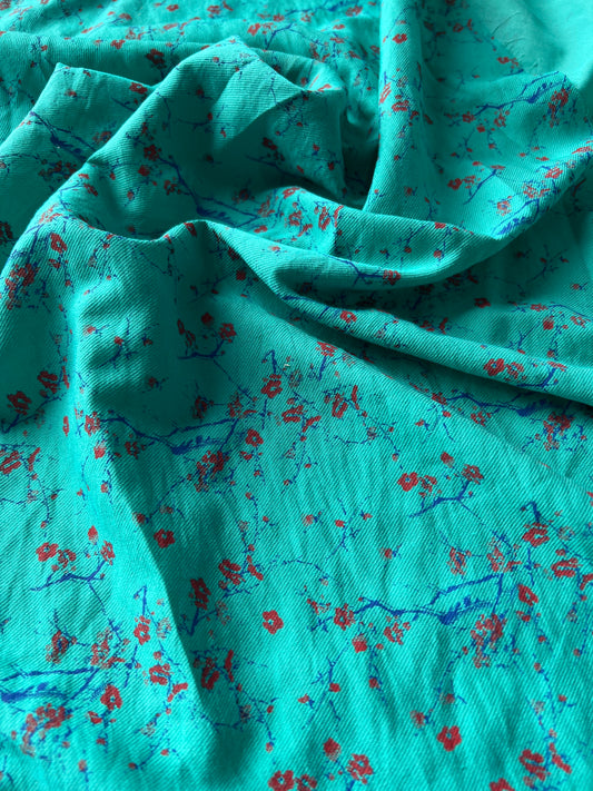 Wallet on diet 027 viscose aqua +red flower bouquets