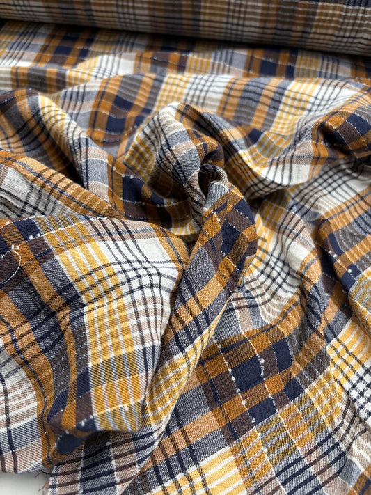 DANTE 047 cotton polyester stretch check dk yellow navy