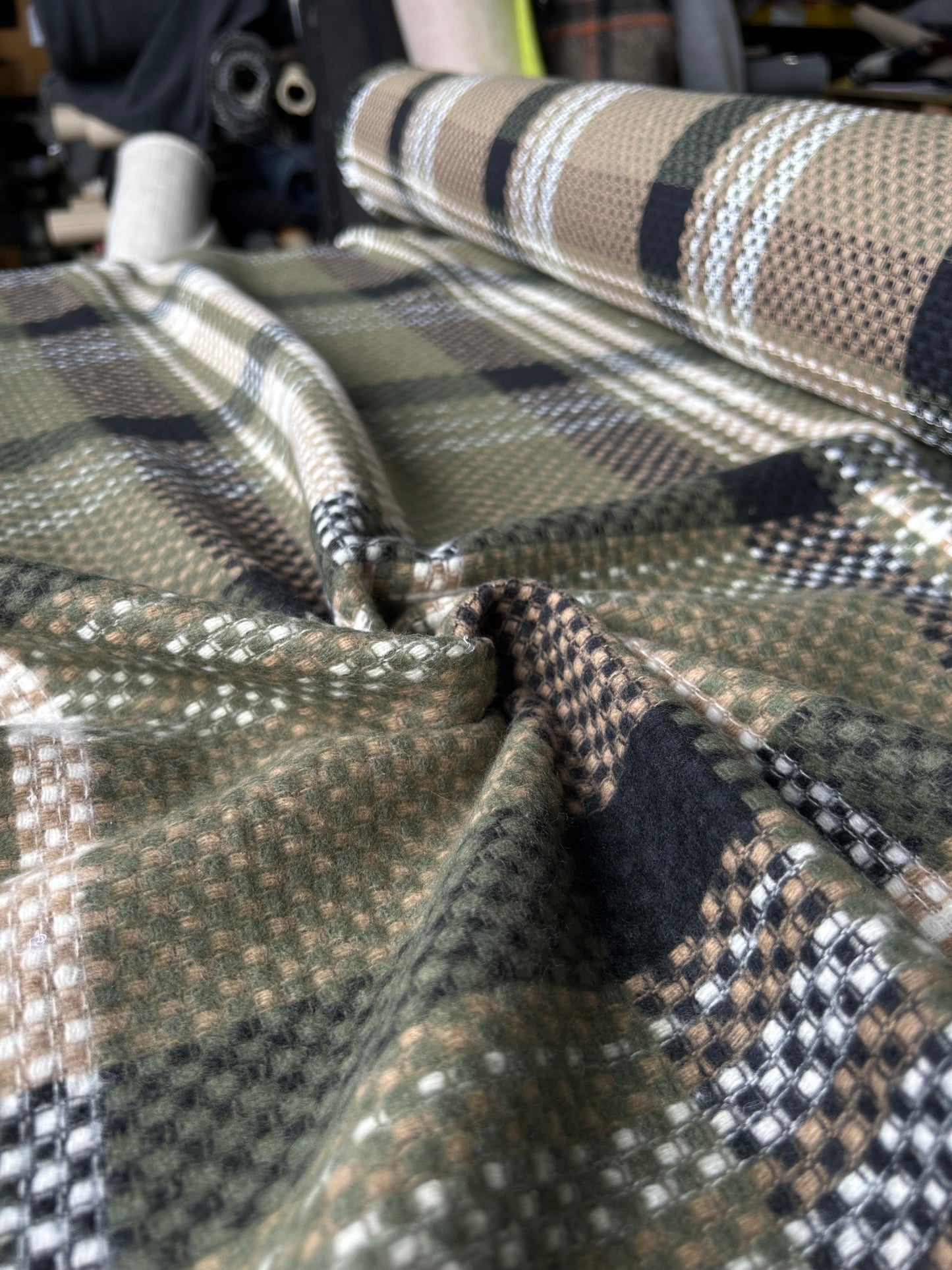 LISA 074 camel/ecru/khaky checkered heavy cotton