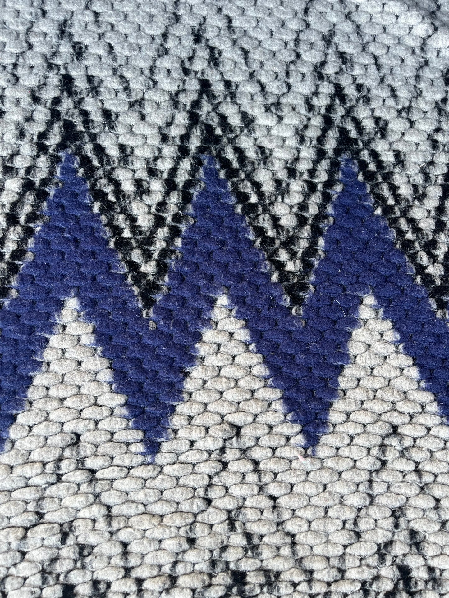 LISA 020 blue/black/white zig zag design heavy boiled wool bouclette